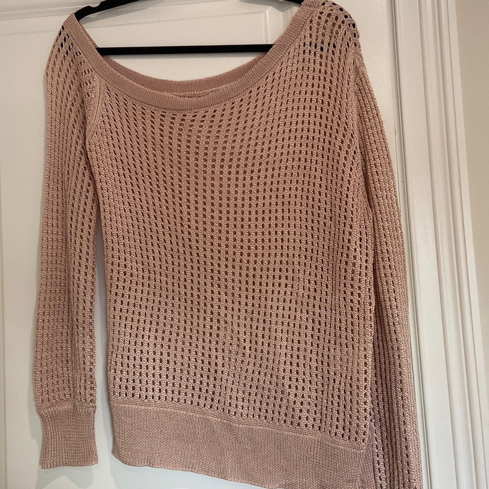 Off the shoulder champagne LPA top.